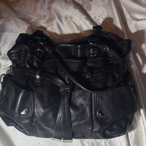 b. makowsky Black Leather Large Shoulder Bag